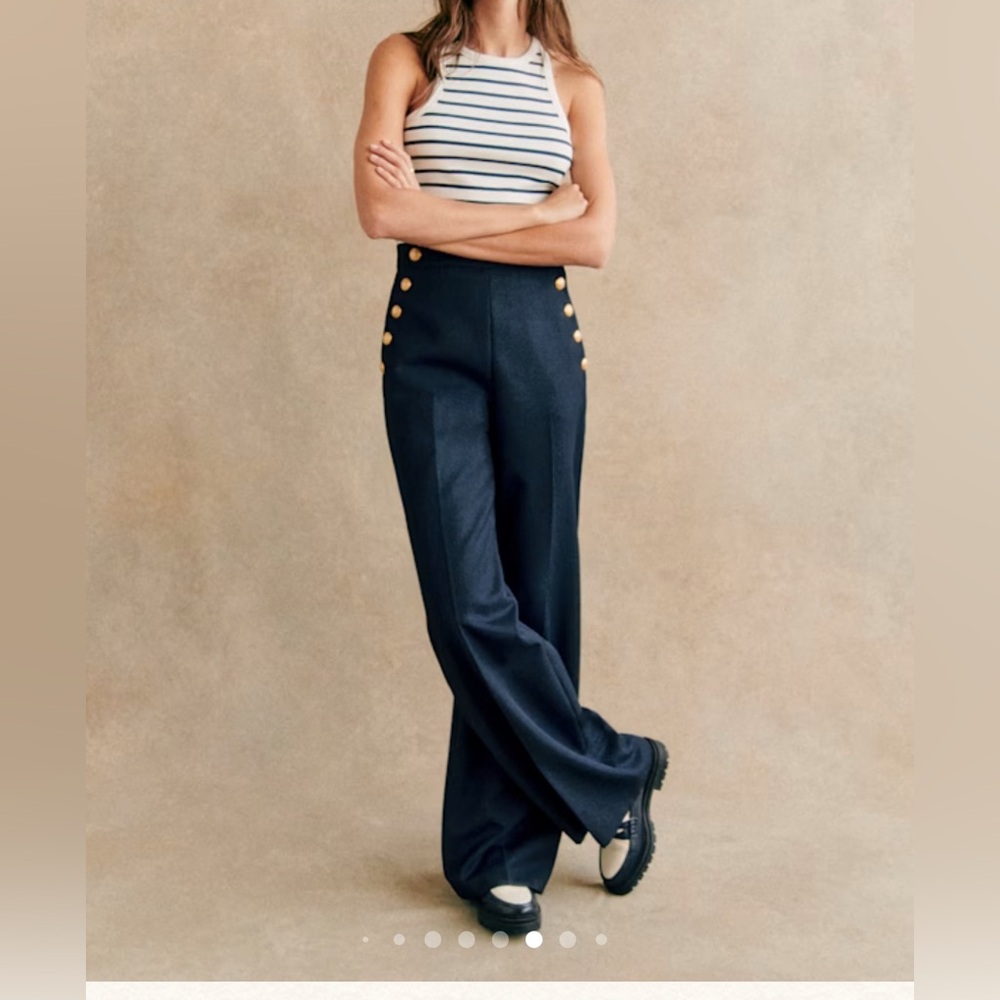 Sezane Navy Blue High-Waisted Trousers